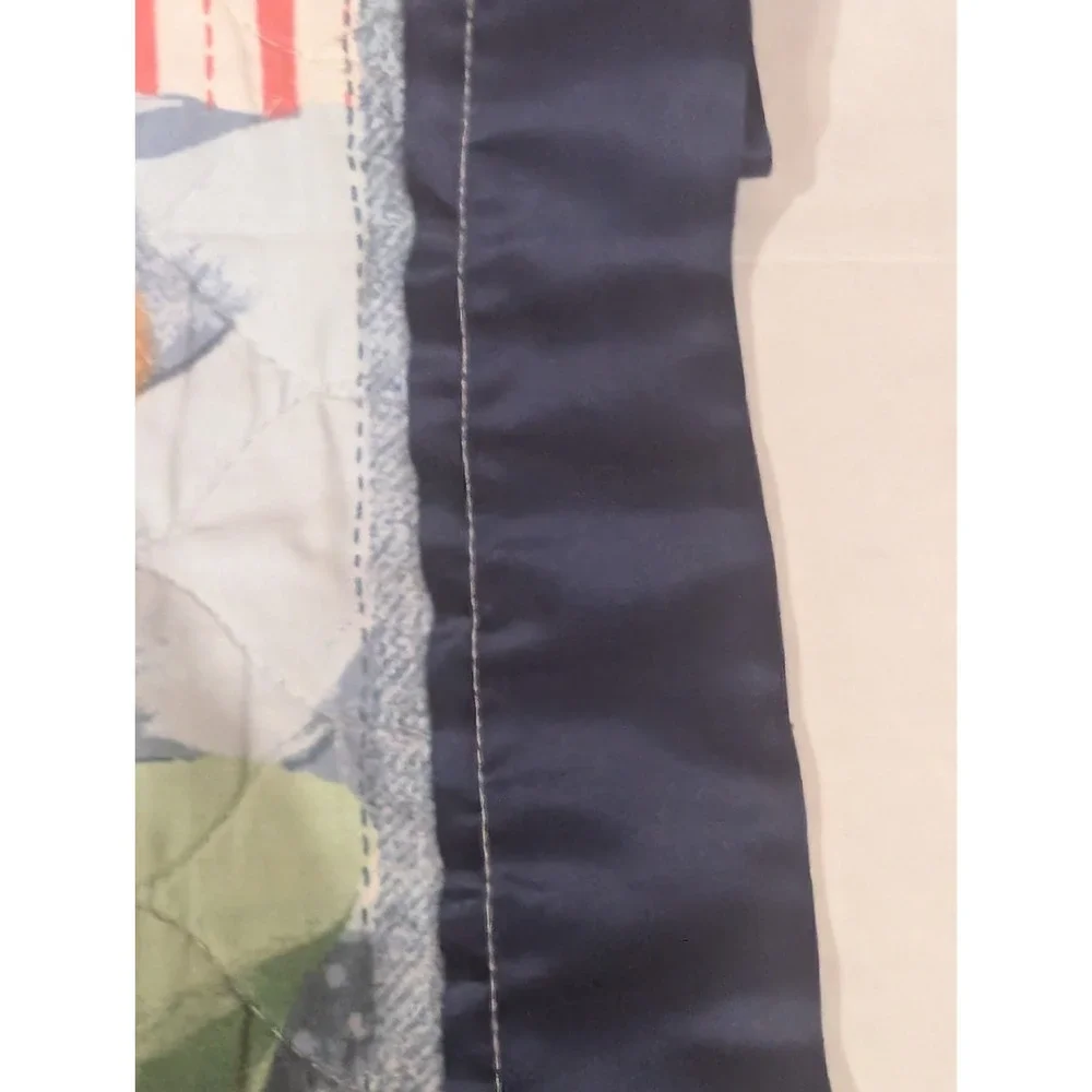 Vintage Blue Jean Teddy Bear Quilt Baby Crib Blanket 42x33 Nursery 90s